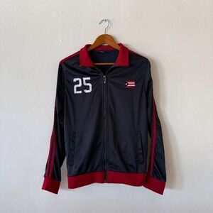 Puerto Rico Flag Track Jacket Full Zip Navy Red Unisex Streetwear Size Small